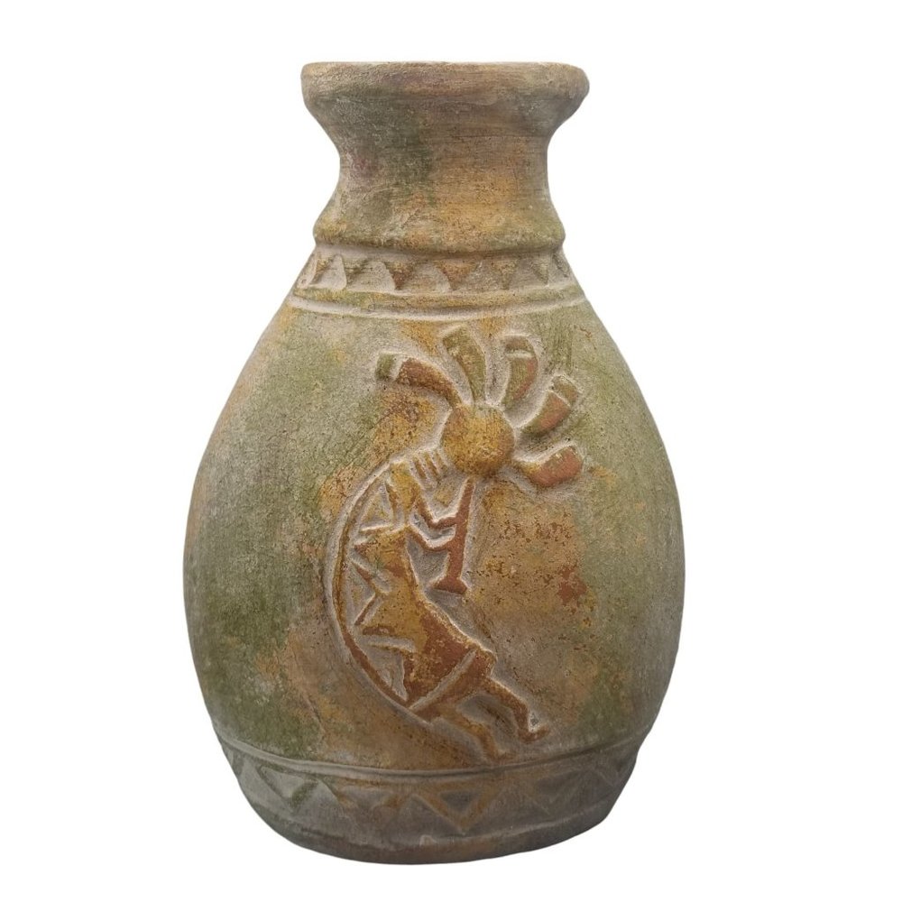 Vintage Kokopelli Primitive Clay Pot Pottery Stoneware Vase Jug Urn Heavy Duty